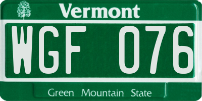 VT license plate WGF076