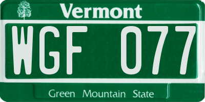 VT license plate WGF077