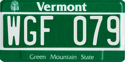 VT license plate WGF079