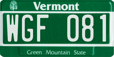 VT license plate WGF081