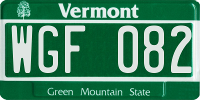 VT license plate WGF082