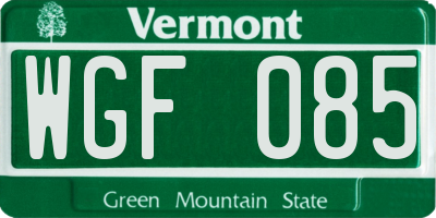 VT license plate WGF085