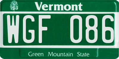 VT license plate WGF086