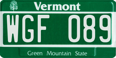 VT license plate WGF089