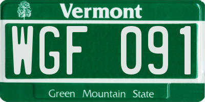 VT license plate WGF091
