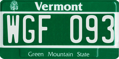 VT license plate WGF093