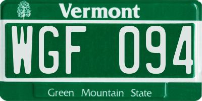 VT license plate WGF094