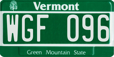 VT license plate WGF096