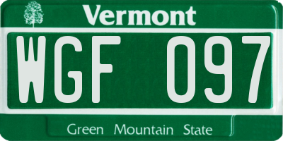 VT license plate WGF097