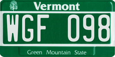 VT license plate WGF098
