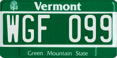 VT license plate WGF099