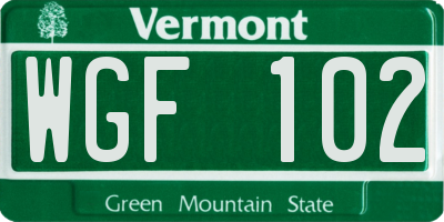 VT license plate WGF102