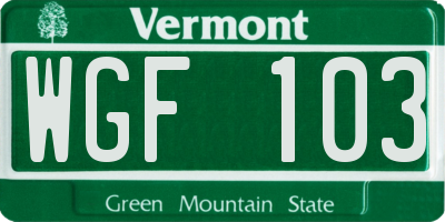 VT license plate WGF103