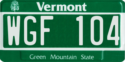 VT license plate WGF104