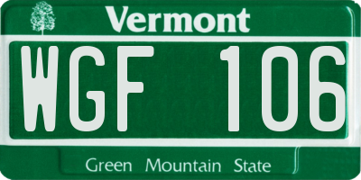 VT license plate WGF106