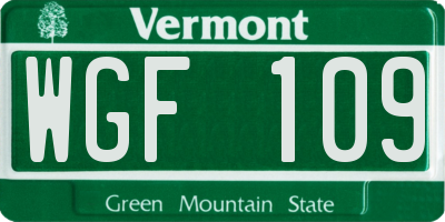 VT license plate WGF109