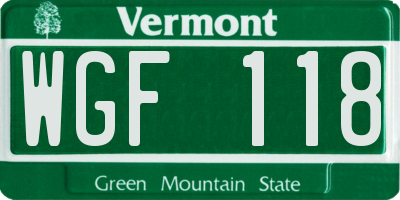 VT license plate WGF118