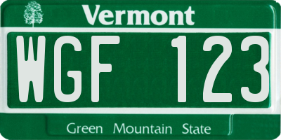 VT license plate WGF123