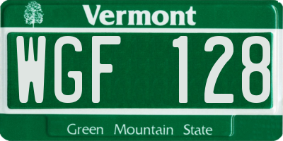 VT license plate WGF128