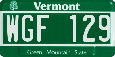 VT license plate WGF129