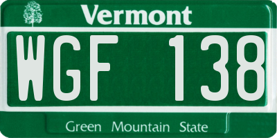 VT license plate WGF138