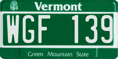 VT license plate WGF139