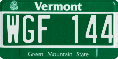 VT license plate WGF144