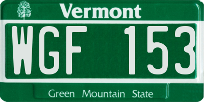VT license plate WGF153