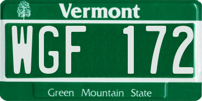 VT license plate WGF172