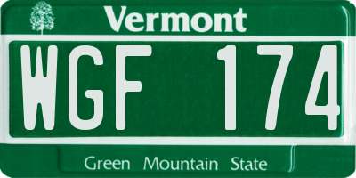VT license plate WGF174
