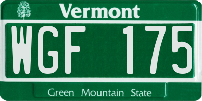 VT license plate WGF175