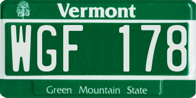 VT license plate WGF178