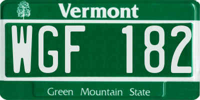 VT license plate WGF182