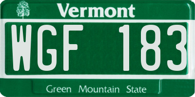 VT license plate WGF183
