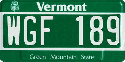 VT license plate WGF189