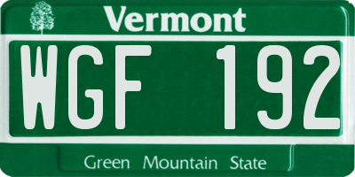 VT license plate WGF192