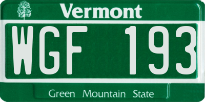 VT license plate WGF193