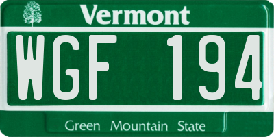 VT license plate WGF194