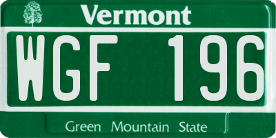 VT license plate WGF196