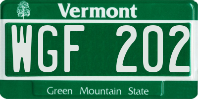 VT license plate WGF202