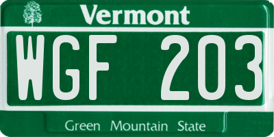 VT license plate WGF203