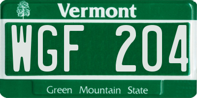 VT license plate WGF204