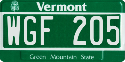VT license plate WGF205