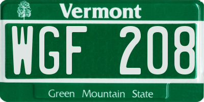VT license plate WGF208
