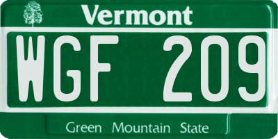 VT license plate WGF209