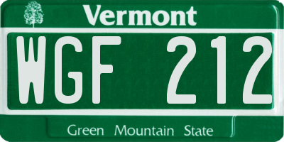 VT license plate WGF212
