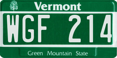 VT license plate WGF214