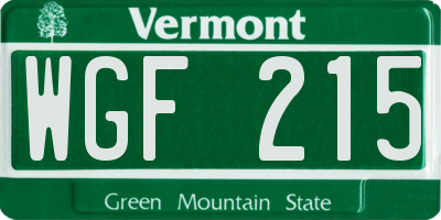 VT license plate WGF215