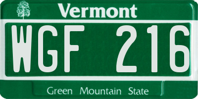 VT license plate WGF216