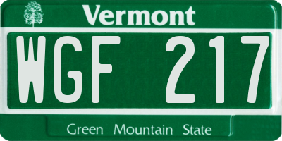 VT license plate WGF217